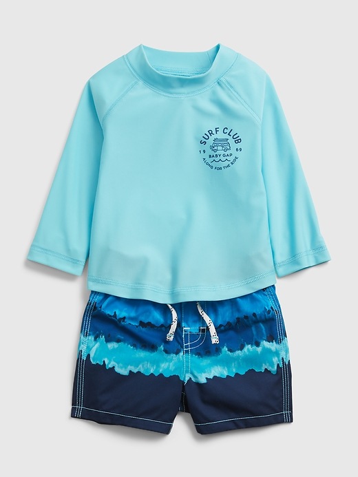 1 of 8 showing, with the color turquoise powder of product Baby 100% Recycled Polyester Swim Set