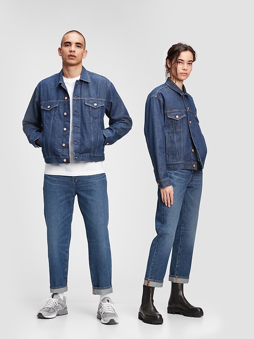 1 of 8 showing, with the color rinsed of product Gap & Jean ReDesign Mid Rise Relaxed Unisex Straight Fit Jean With Washwell™