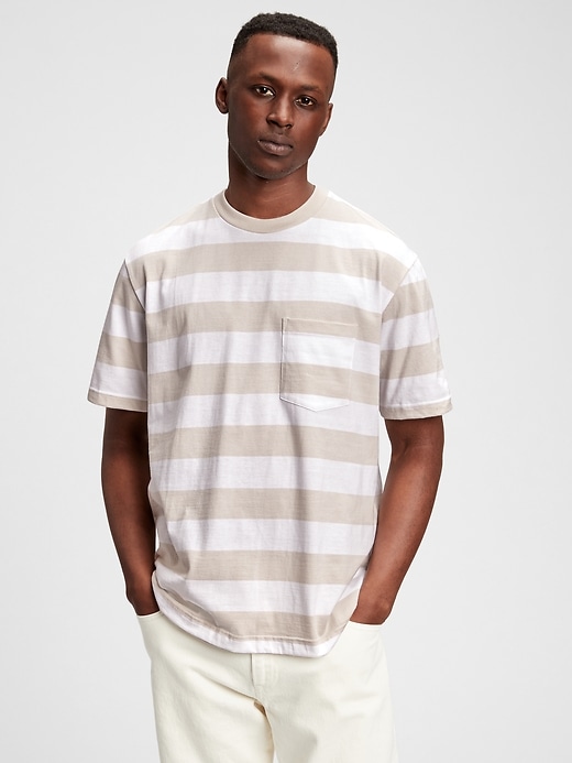 1 of 8 showing, with the color fresh praline gray of product The Gen Good Stripe Pocket T-Shirt