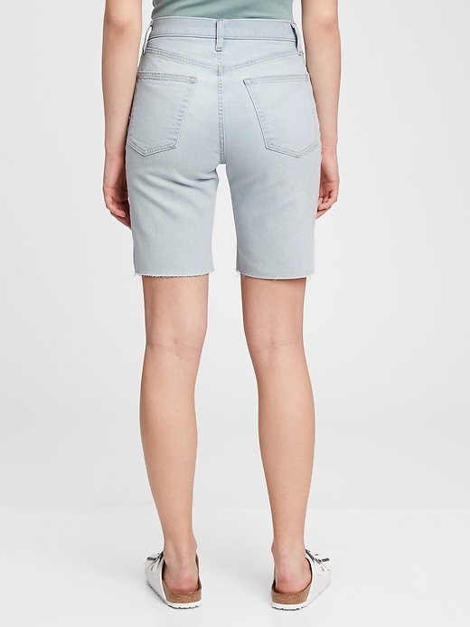 2 of 8 showing, with the color light indigo of product Mid Rise Denim Bermuda Shorts with Washwell