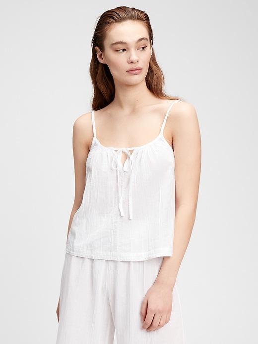 1 of 8 showing, with the color white of product Dreamwell Crinkle Tie-Front Cami