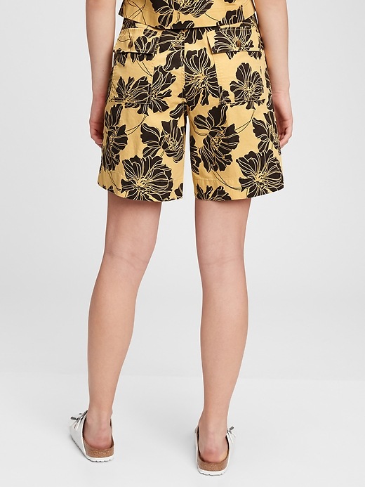 2 of 8 showing, with the color yellow & black floral print of product Sky High Pull-On Bermuda Print Shorts