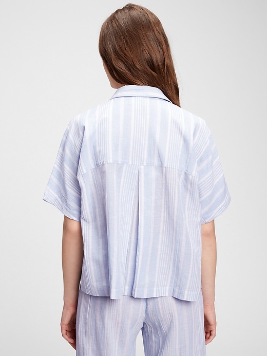 2 of 8 showing, with the color bicoastal blue stripe of product Dreamwell Crinkle Button-Front Shirt