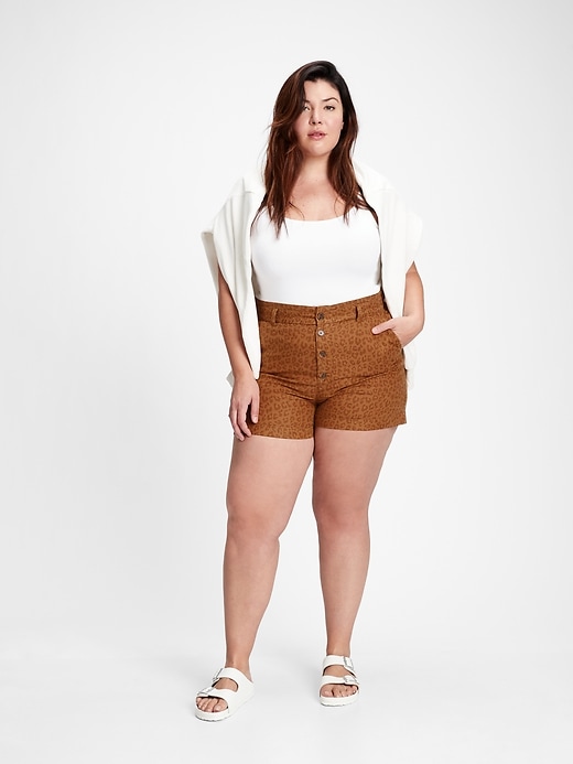 1 of 8 showing, with the color brown leopard print of product High Rise Paperbag Linen Shorts