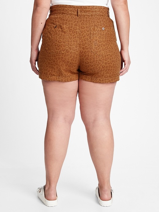 2 of 8 showing, with the color brown leopard print of product High Rise Paperbag Linen Shorts