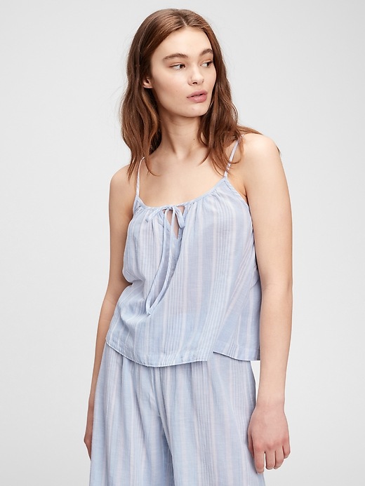 1 of 8 showing, with the color bicoastal blue of product Dreamwell Crinkle Tie-Front Cami