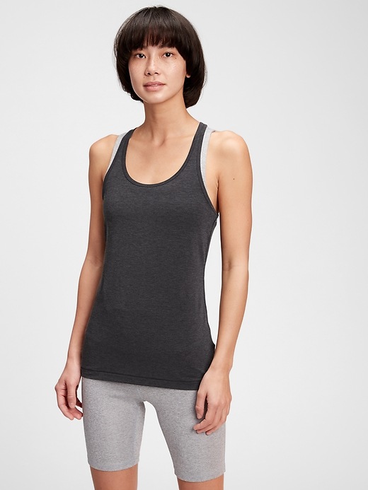 1 of 8 showing, with the color true black of product GapFit Breathe Heathered Tank
