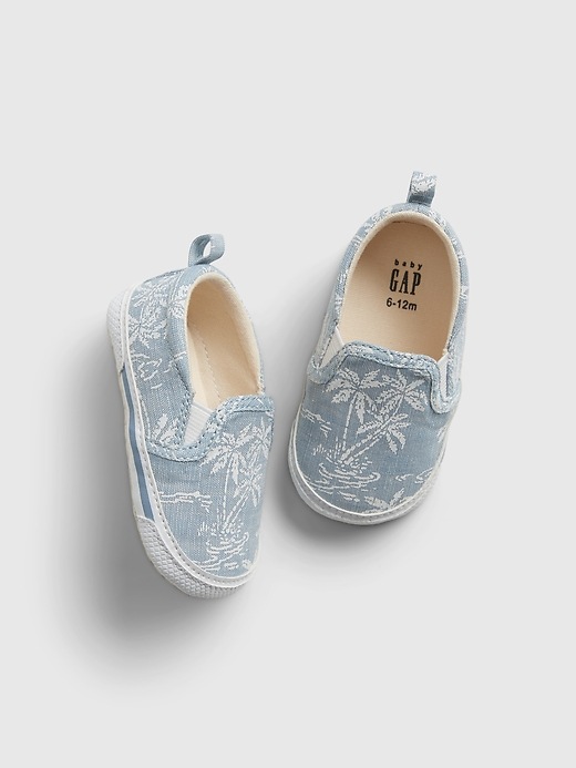 1 of 8 showing, with the color chambray print of product Baby Chambray Slip-On Shoes