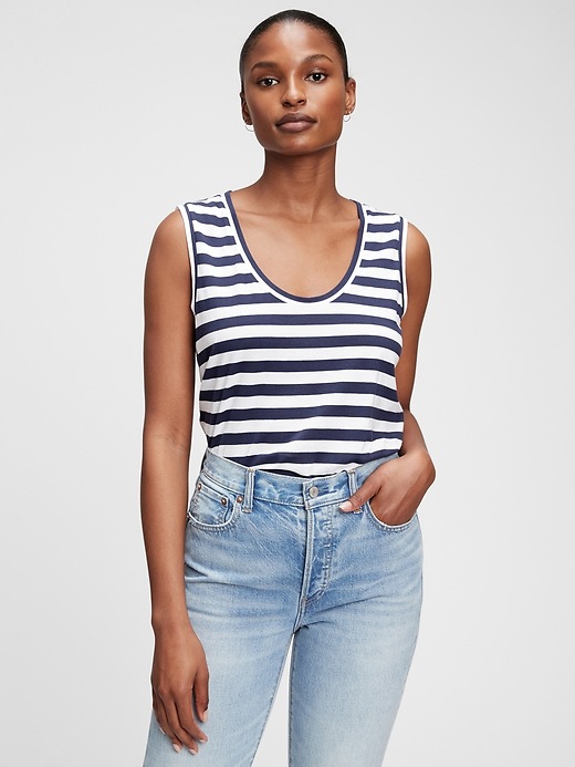 1 of 8 showing, with the color navy blue & white stripe of product Vintage Scoopneck T-Shirt