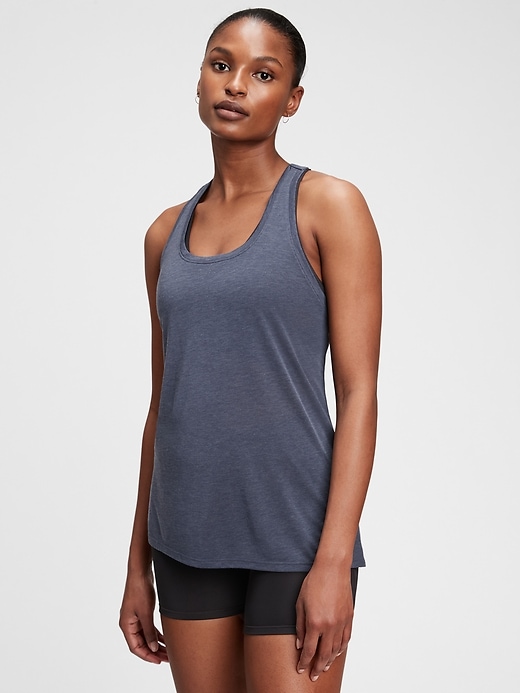 1 of 8 showing, with the color true indigo of product GapFit Breathe Air Tank with Twist-Back