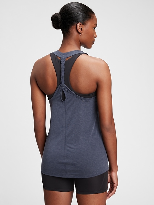 2 of 8 showing, with the color true indigo of product GapFit Breathe Air Tank with Twist-Back