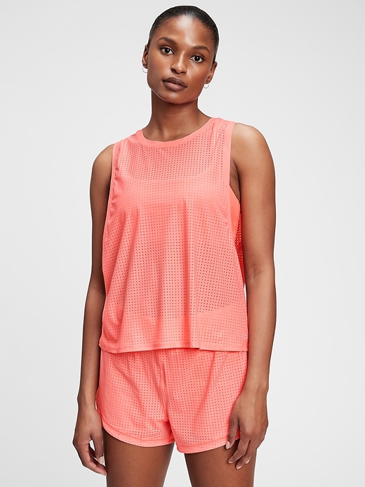 1 of 8 showing, with the color coral pink of product GapFit Mesh Muscle T-Shirt
