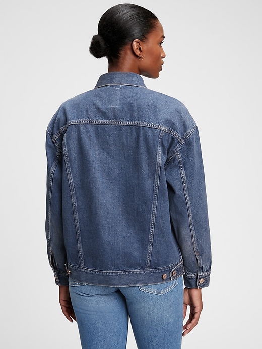2 of 8 showing, with the color medium indigo of product Oversized Denim Jacket with Washwell