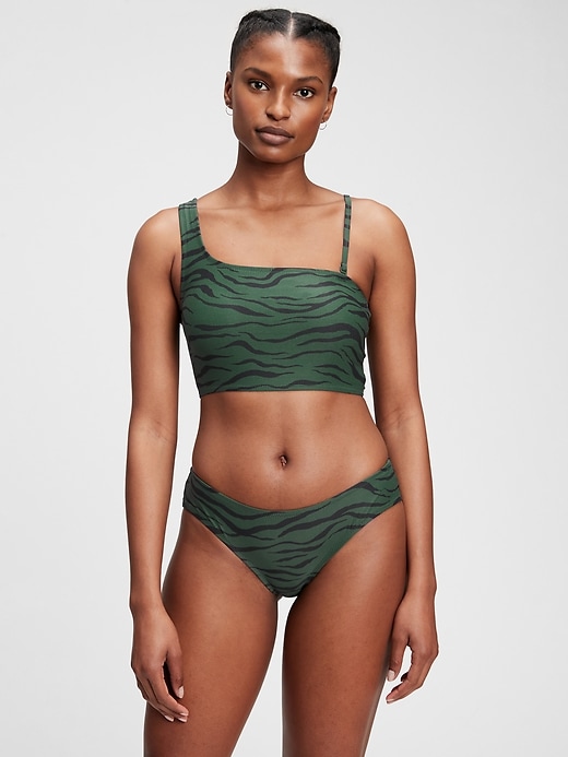 1 of 8 showing, with the color black & green zebra print of product One-Shoulder Bikini Top