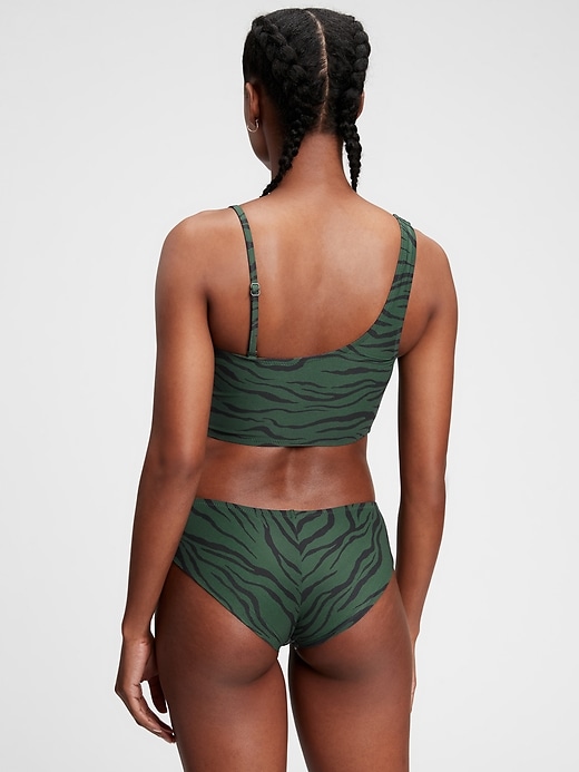 2 of 8 showing, with the color black & green zebra print of product One-Shoulder Bikini Top