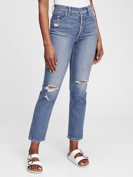 Image number 1 showing, High Rise Cheeky Straight Jeans with Washwell