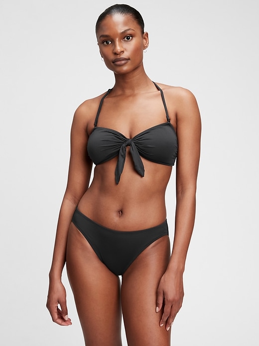 1 of 8 showing, with the color true black of product Bunny-Tie Bandeau Bikini Top