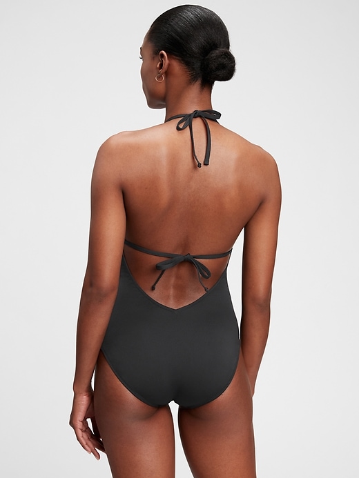 2 of 8 showing, with the color true black of product Recycled Tie-Back One-Piece Swimsuit