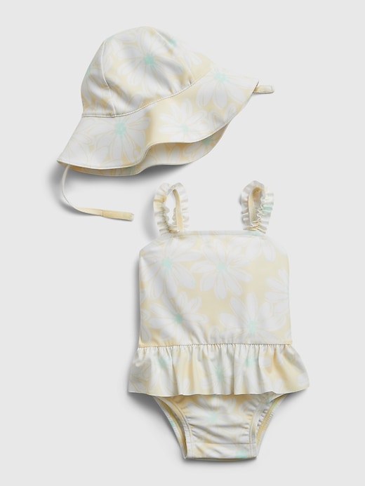 1 of 8 showing, with the color lemonade of product Baby Recycled Polyester Floral Swim Set