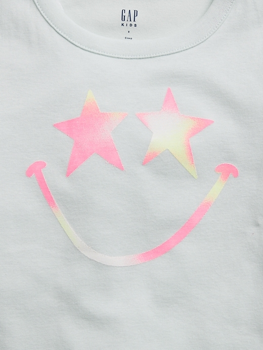 2 of 8 showing, with the color wan blue of product Kids 100% Organic Cotton Star Face Graphic PJ Set