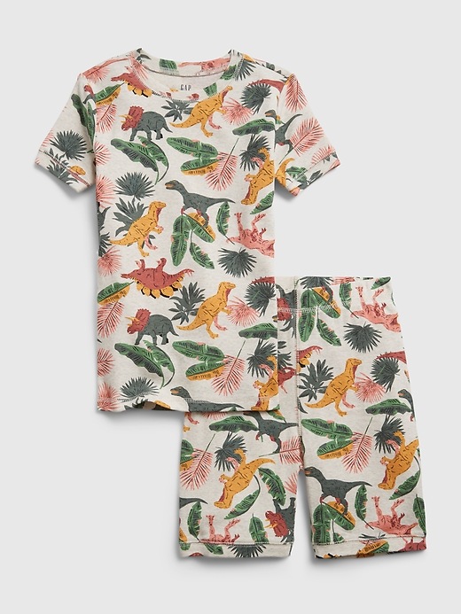 1 of 8 showing, with the color oatmeal heather of product Kids 100% Organic Cotton Dinosaur PJ Set