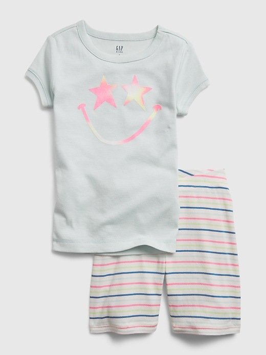 1 of 8 showing, with the color wan blue of product Kids 100% Organic Cotton Star Face Graphic PJ Set