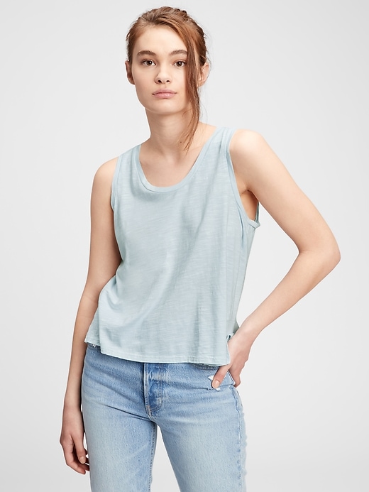1 of 8 showing, with the color wan blue of product Flutter-Back Tank Top