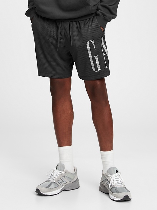 1 of 8 showing, with the color true black of product Gap Logo Mesh Shorts