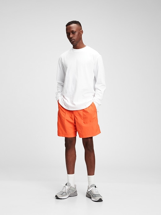 1 of 8 showing, with the color tangy orange of product 6" Recycled Volume Easy Shorts