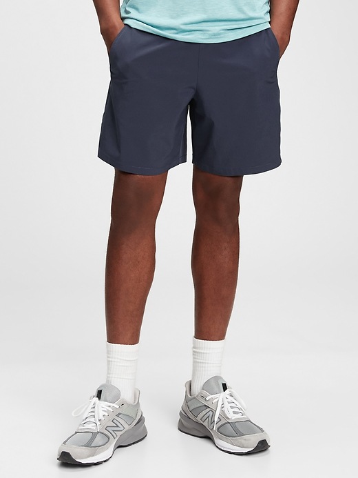 1 of 8 showing, with the color dusk navy of product GapFit Running Shorts