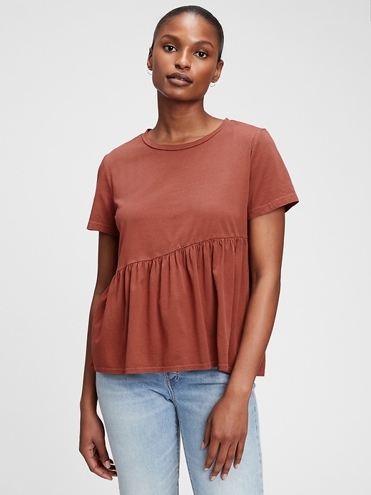 View large product image 1 of 1. Asymmetrical Peplum Hem T-Shirt