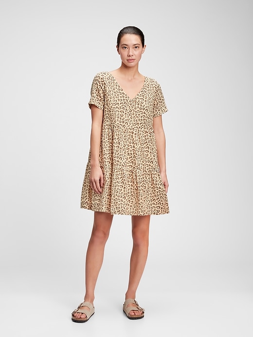 1 of 8 showing, with the color brown cheetah print of product V-Neck Tiered Dress