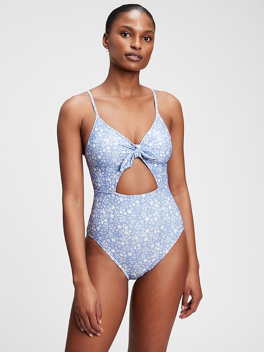 Image number 5 showing, Bunny-Tie Cutout One-Piece Swimsuit