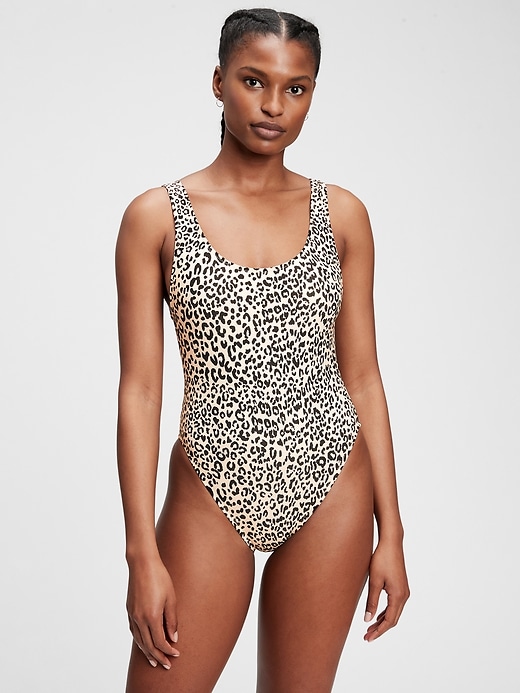 1 of 8 showing, with the color cheetah print of product Recycled High Cut Swim One-Piece