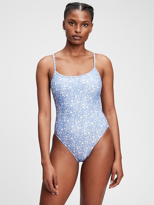 1 of 8 showing, with the color blue floral print of product Tank One-Piece Swimsuit