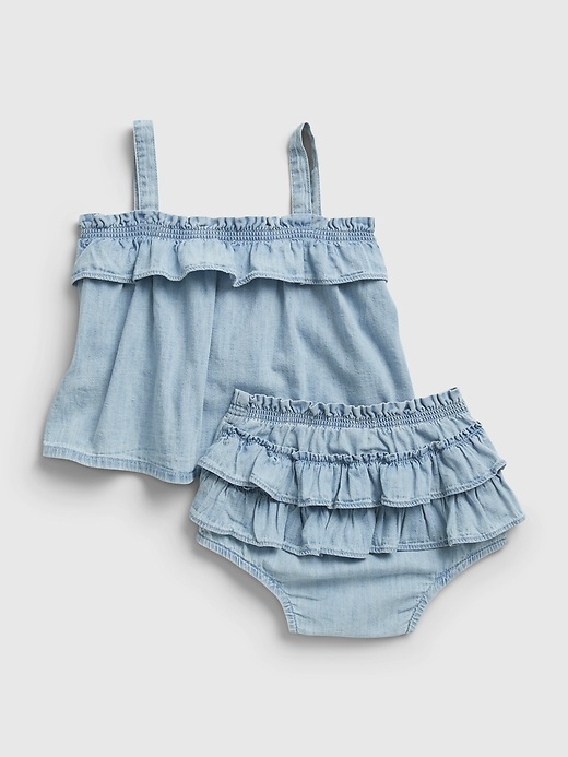 2 of 8 showing, with the color light wash of product Baby Denim Ruffle Two-Piece