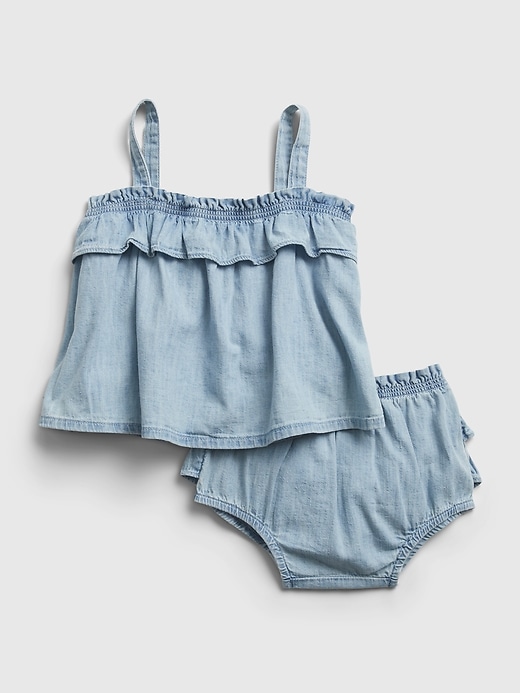 1 of 8 showing, with the color light wash of product Baby Denim Ruffle Two-Piece