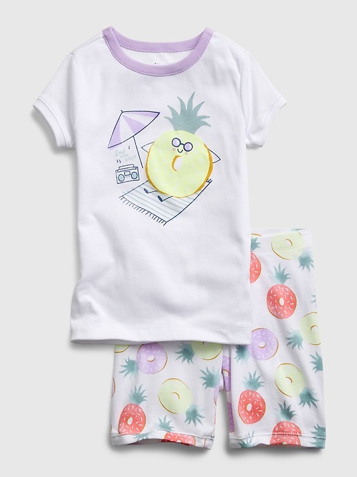 1 of 8 showing, with the color white of product Kids 100% Organic Cotton Pineapple Graphic PJ Set