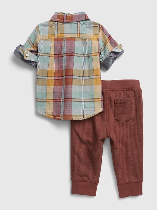 2 of 8 showing, with the color multi plaid of product Baby Plaid Outfit Set