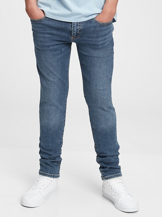 1 of 8 showing, with the color dark wash of product Teen Stacked Ankle Skinny Jeans with Washwell™