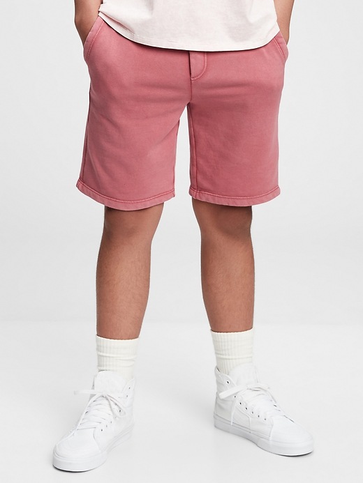 1 of 8 showing, with the color barn red of product Teen Fleece Pull-On Shorts