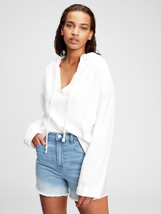 1 of 8 showing, with the color fresh white of product Vintage Soft Cropped V-Neck Hoodie