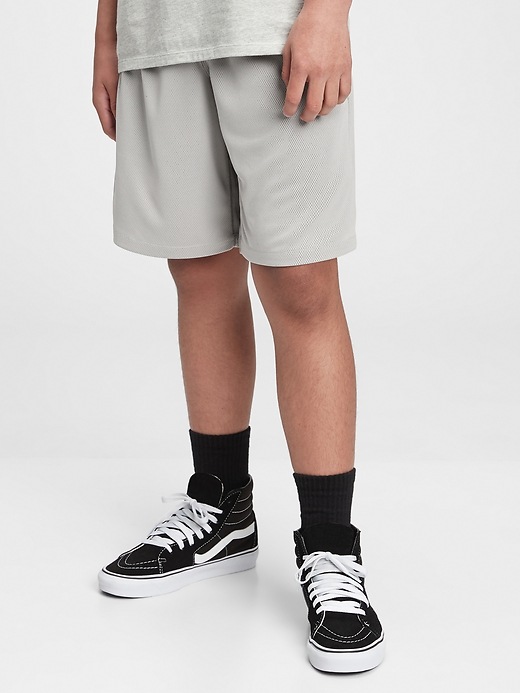 2 of 8 showing, with the color true black of product Teen 100% Recycled Polyester Reversible Mesh Pull-On Shorts