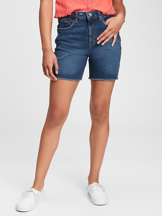 1 of 8 showing, with the color medium wash of product Teen Denim Sky High Rise Midi Shorts with Washwell ™