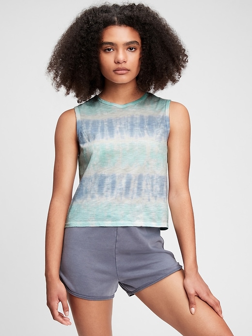 1 of 8 showing, with the color blue tie dye of product Teen Organic Cotton Cropped Tank Top