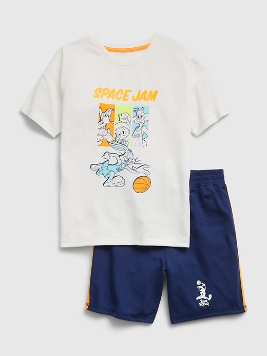 1 of 8 showing, with the color new off white of product GapKids &#124 Space Jam 100% Recycled Polyester PJ Set