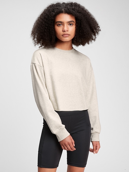 1 of 8 showing, with the color grey heather of product Teen Cropped Cut-Off Crewneck Sweatshirt