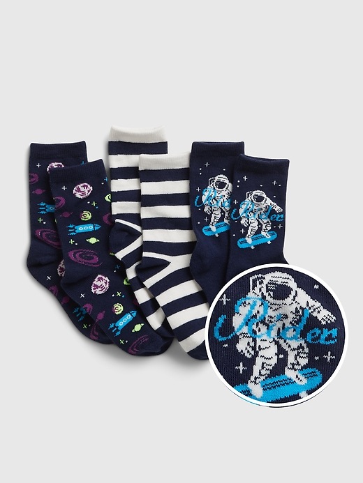View large product image 1 of 1. Kids Space Graphic Crew Socks