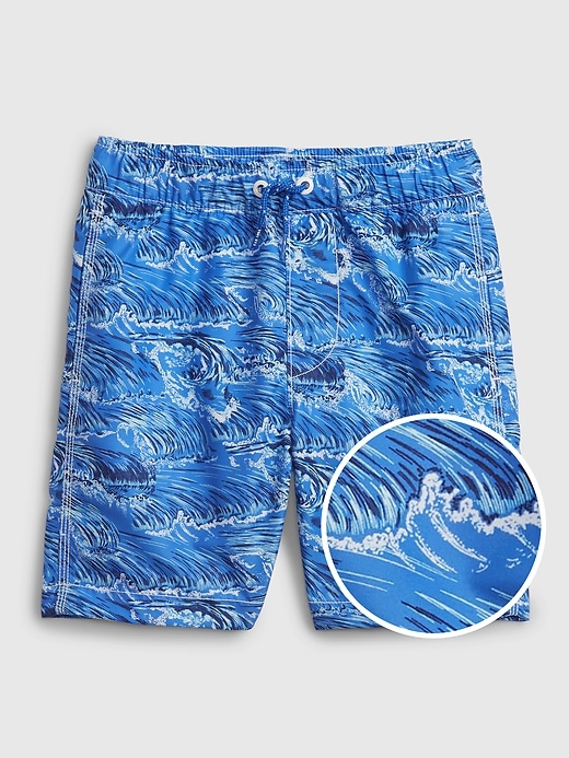 Image number 1 showing, Kids 100% Recycled Wave Graphic Swim Trunks