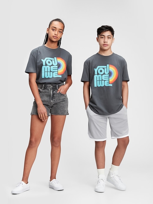 1 of 8 showing, with the color blue slate of product The Gap Collective Pride Teen 100% Organic Cotton T-Shirt